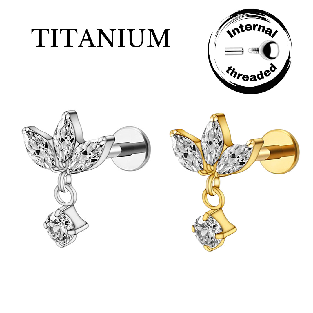 Implant Grade ASTM F136 Titanium Lotus Stone Pendant Internaly Threaded Labret