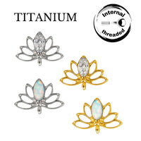 Implant Grade ASTM F136 Titanium Hollow Lotus Flower With Marquise CZ Internaly Threaded Labret