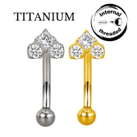 Implant Grade ASTM F136 Titanium Micro banana With 3 CZ Heart Internaly Treaded