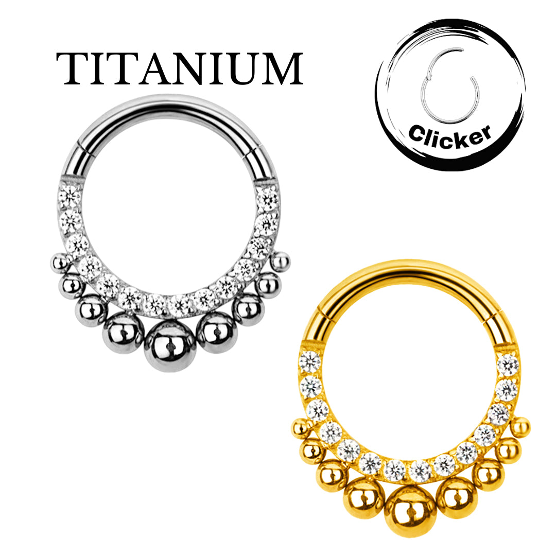 Implant Grade ASTM F136 Titanium CZ Pave Face With Tribal Asia Balls Segment Clicker