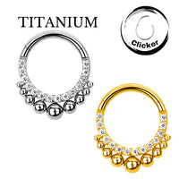 Implant Grade ASTM F136 Titanium CZ Pave Face With Tribal Asia Balls Segment Clicker