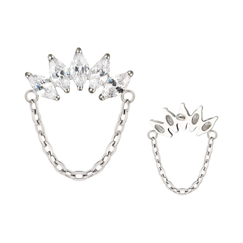 Implant Grade ASTM F136 Titanium 5 Marquise CZ Dangle Chain Internaly Threaded Labret