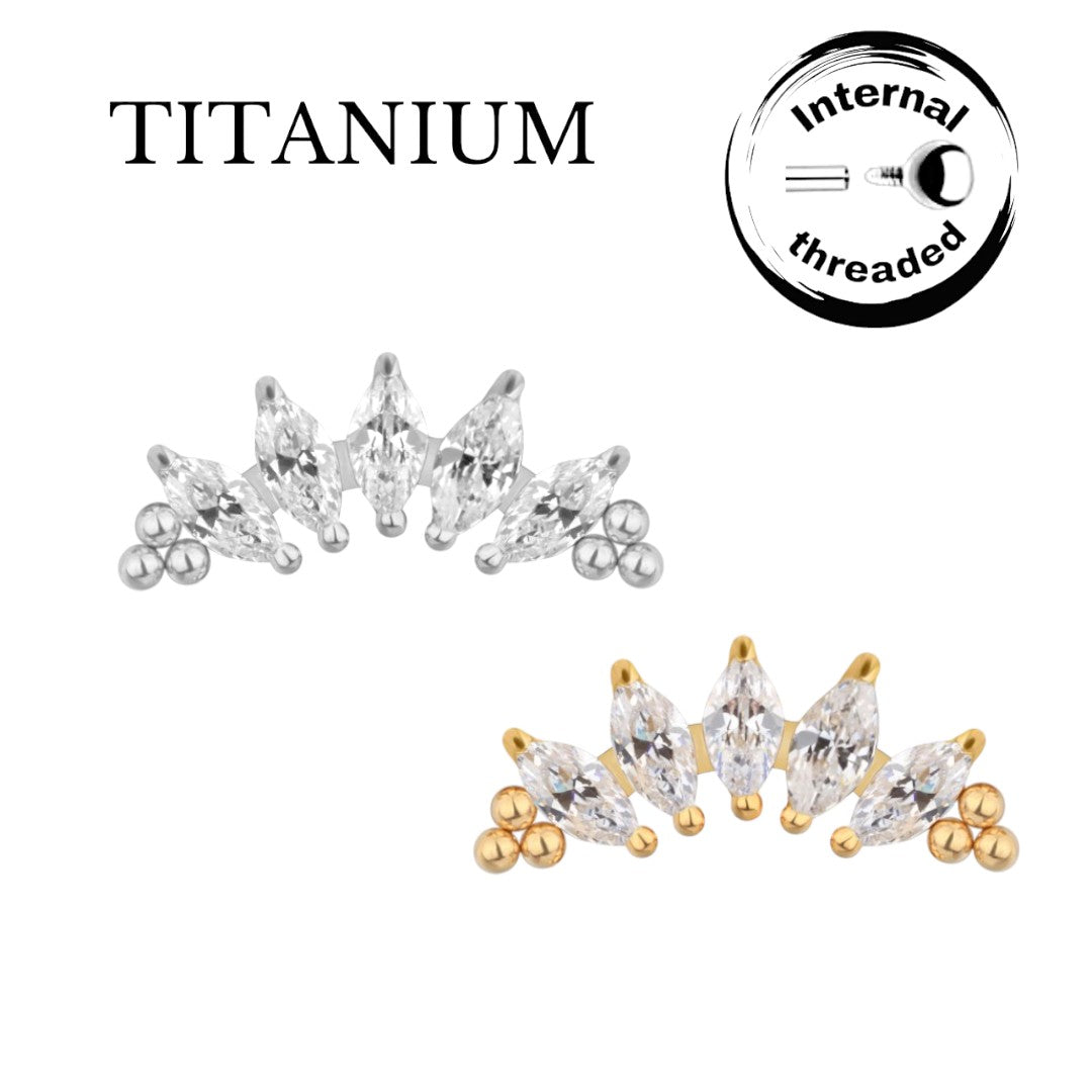 Implant Grade ASTM F136 Titanium 5 Prong Set Marquise CZ With Tri-Beard Balls Internaly Threaded Labret