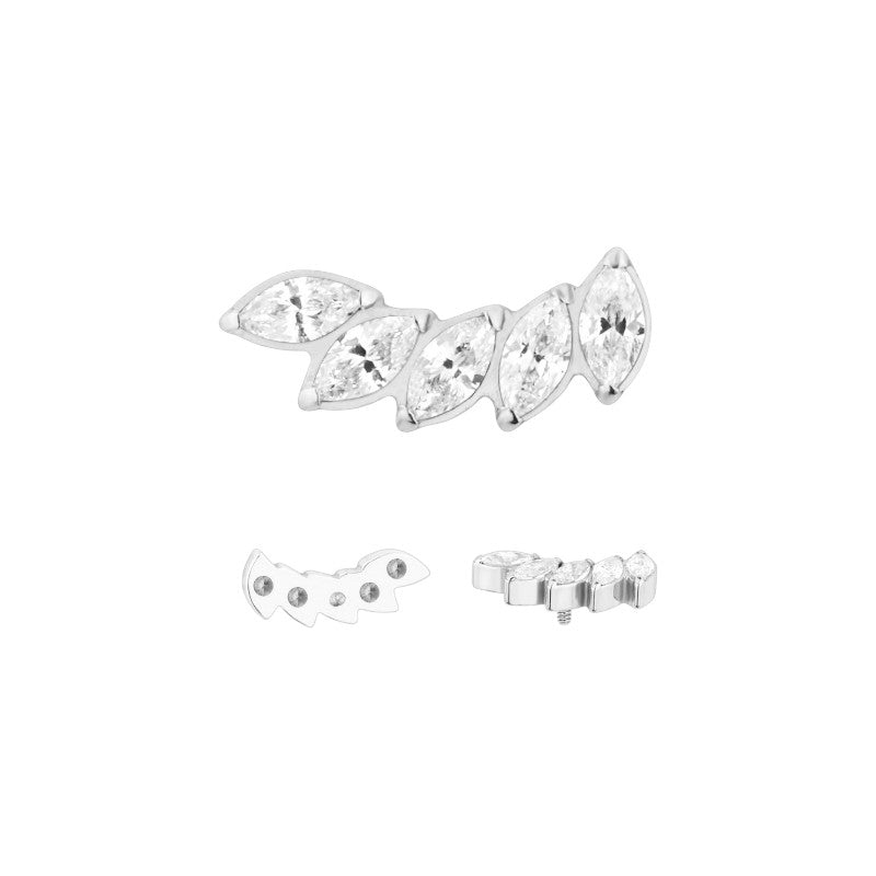 Implant Grade ASTM F136 Titanium 5 Marquise Prong Set Curved Fan Internaly Threaded Labret