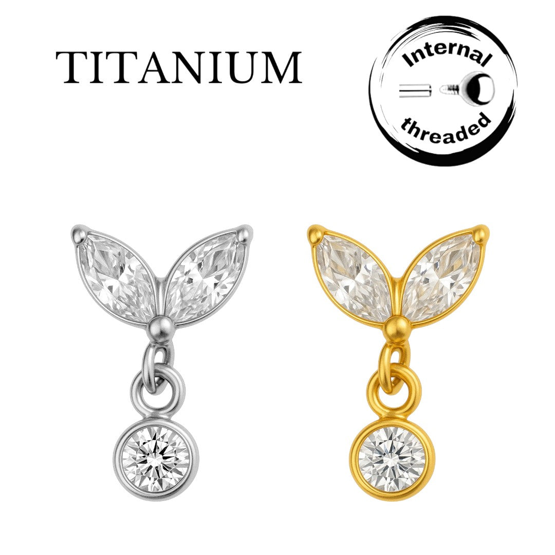 Implant Grade ASTM F136 Titanium 2 Marquise CZ Dangle CZ Internaly Threaded Labret