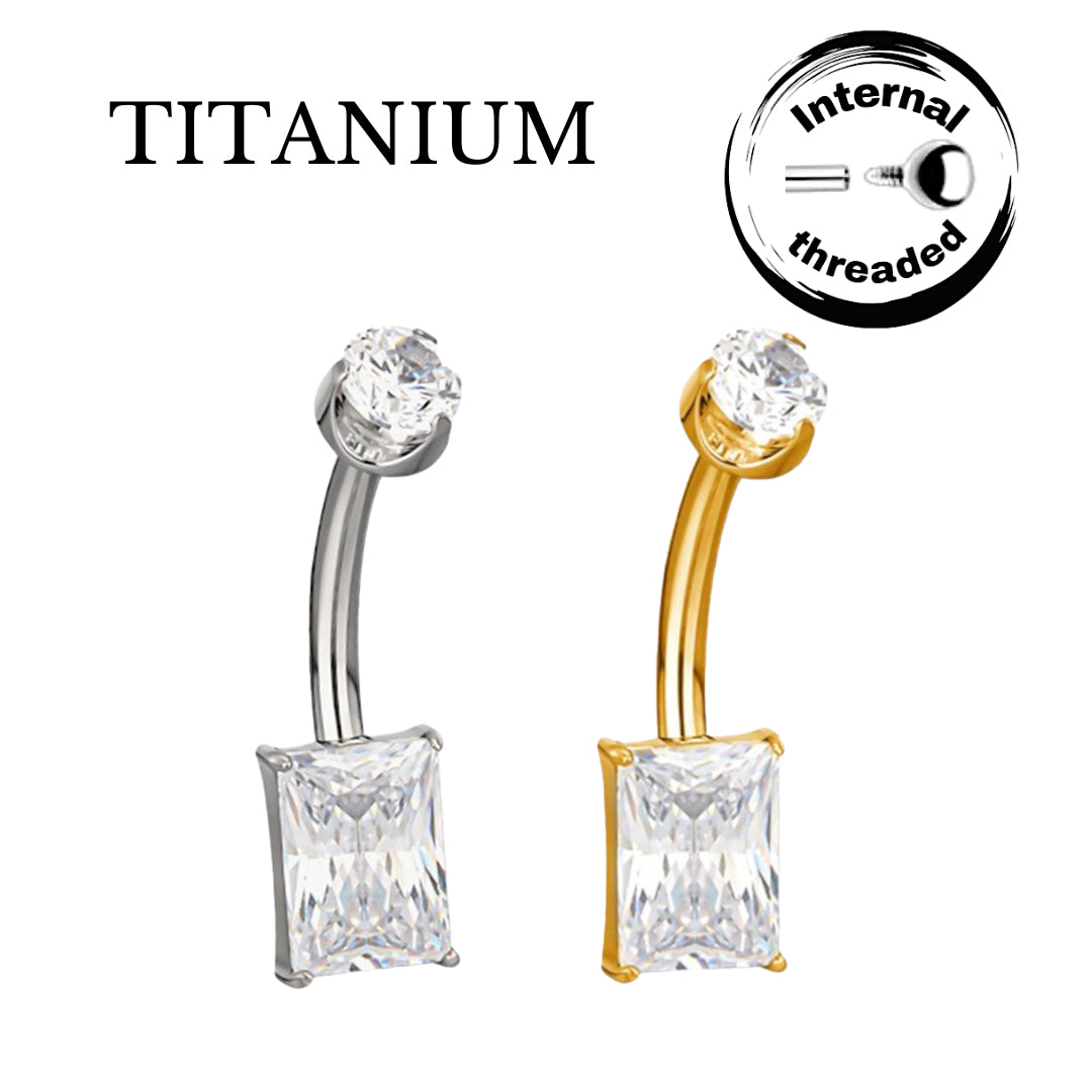 Implant Grade ASTM F136 Titanium Stone Rectangle Belly Button Internaly Treaded