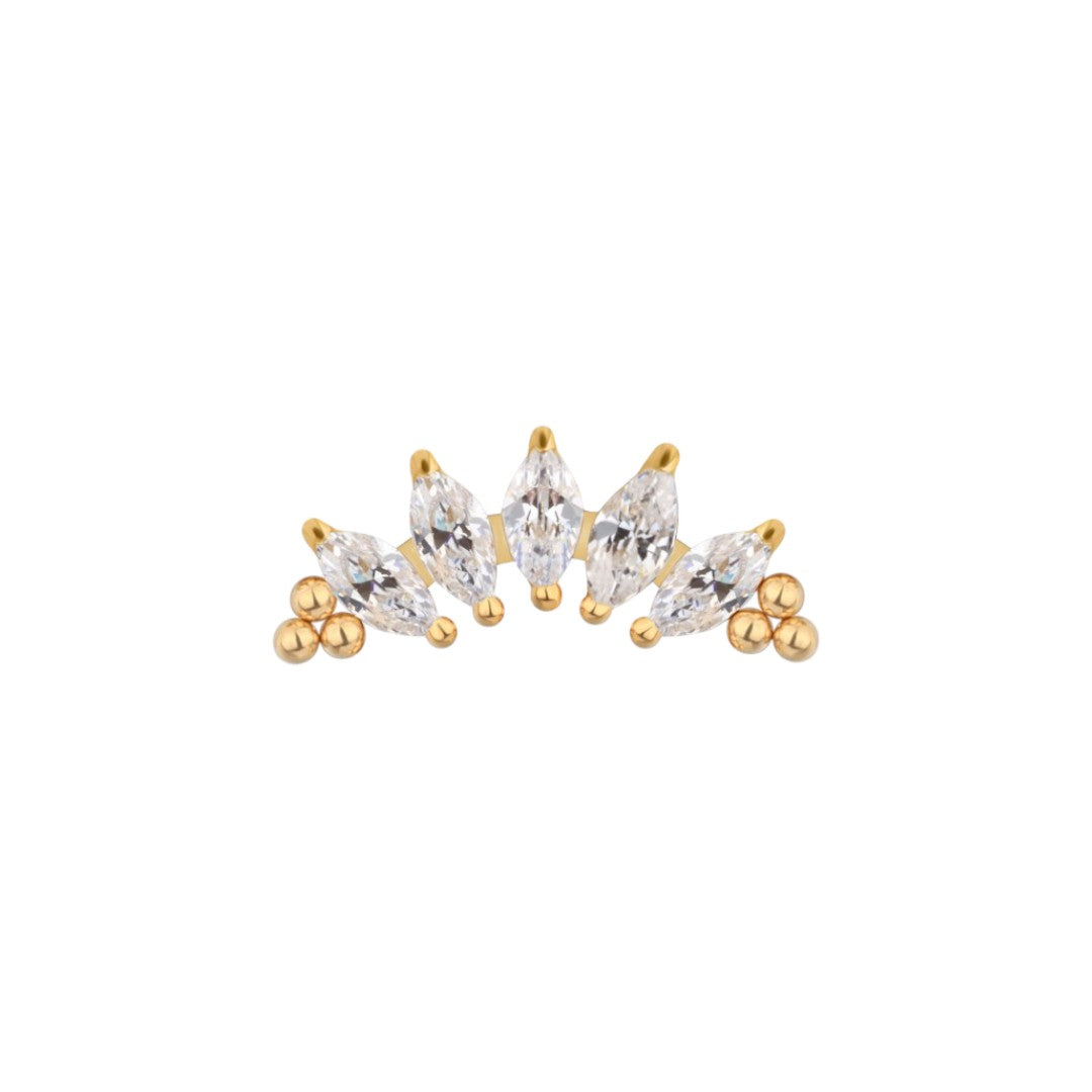 Implant Grade ASTM F136 Titanium 5 Prong Set Marquise CZ With Tri-Beard Balls Internaly Threaded Labret