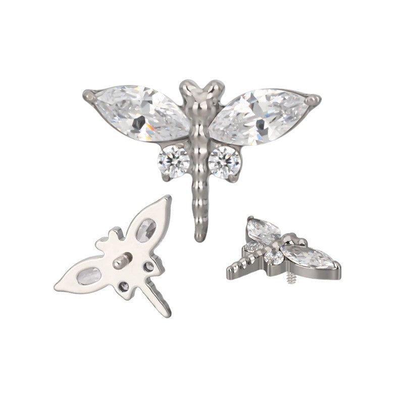 Implant Grade ASTM F136 Titanium CZ Dragonfly Internaly Threaded Labret