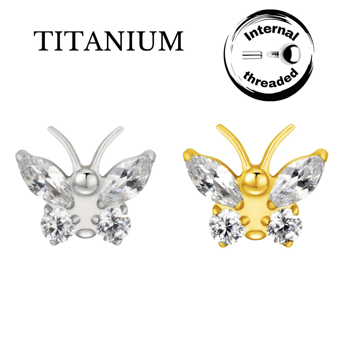 Implant Grade ASTM F136 Titanium CZ Butterfly Internaly Threaded Labret
