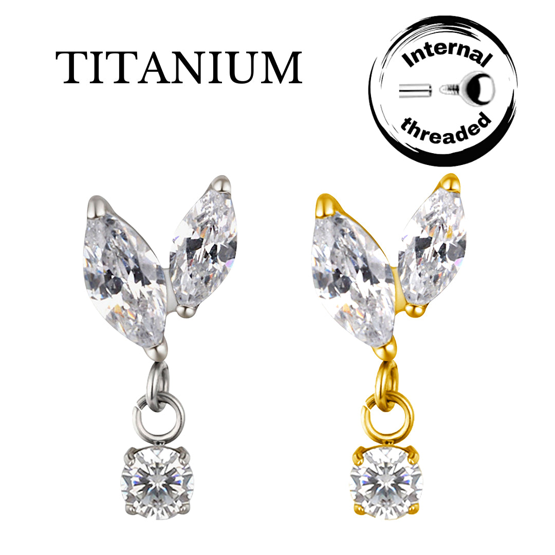 Implant Grade ASTM F136 Titanium 2 Marquise CZ With CZ Dangle Internaly Threaded Labret