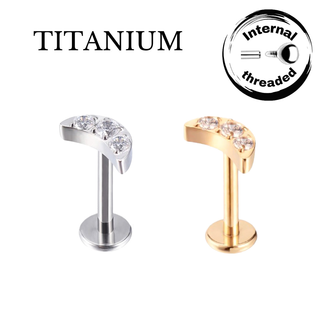 Implant Grade ASTM F136 Titanium CZ Paved Moon Internaly Threaded Labret