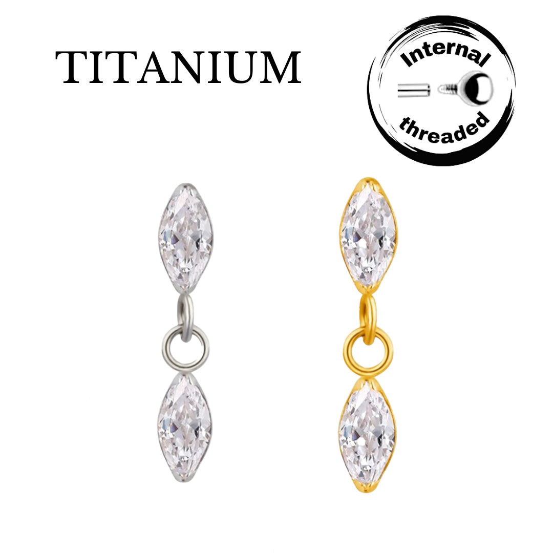 Implant Grade ASTM F136 Titanium Marquise CZ Dangle Chain Marquise CZ Internaly Threaded Labret