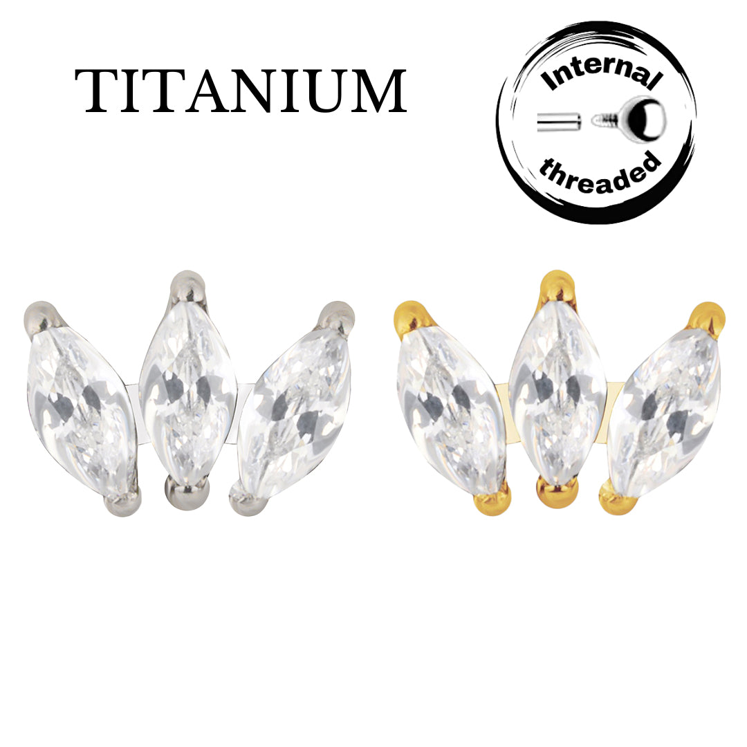 Implant Grade ASTM F136 Titanium 3 Prong Set Marquise CZ Internaly Threaded Labret