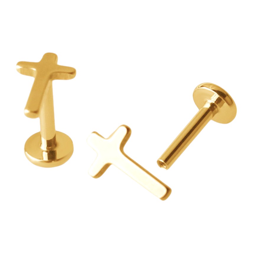 Implant Grade ASTM F136 Titanium Cross Internaly Threaded Labret