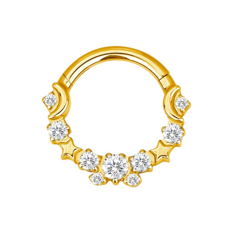 Implant Grade Titanium ASTM F136 Front Facing CZ With Star and Moon Segment Clicker