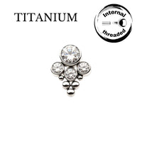 Implant Grade ASTM F136 Titanium 4 CZ Blaze With Tri-bead Cluster Internaly Threaded Labret
