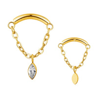Implant Grade ASTM F136 Titanium Chain Hangs Curved Bar Pear CZ Internaly Threaded Labret