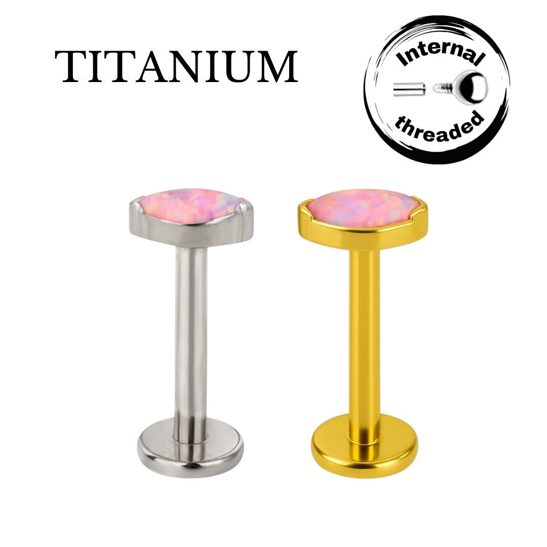 Implant Grade ASTM F136 Titanium Marquise Oval Opal Stone Internaly Threaded Labret