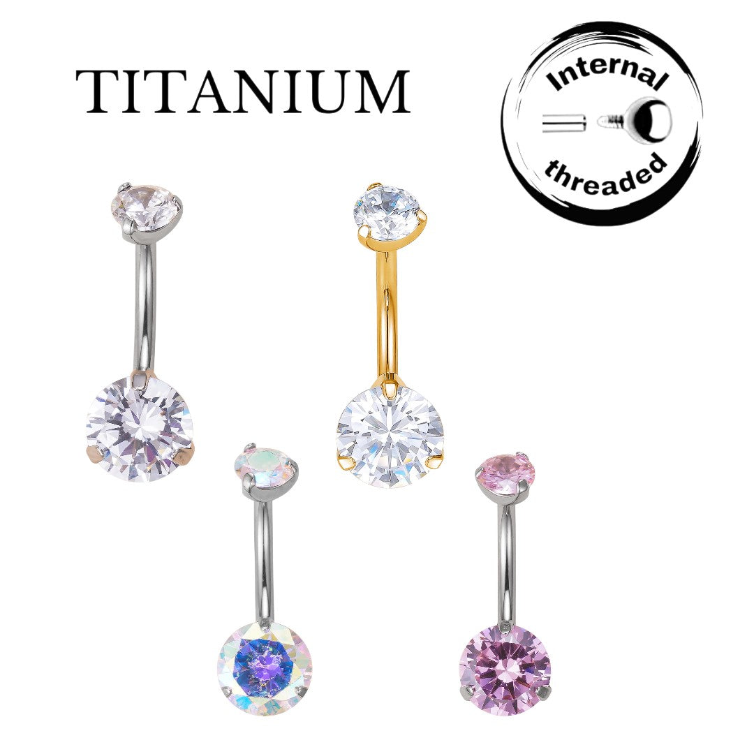Implant Grade ASTM F136 Titanium Double Big Stone Belly Button Internaly Treaded