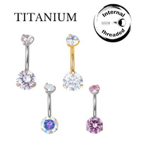 Implant Grade ASTM F136 Titanium Double Big Stone Belly Button Internaly Treaded