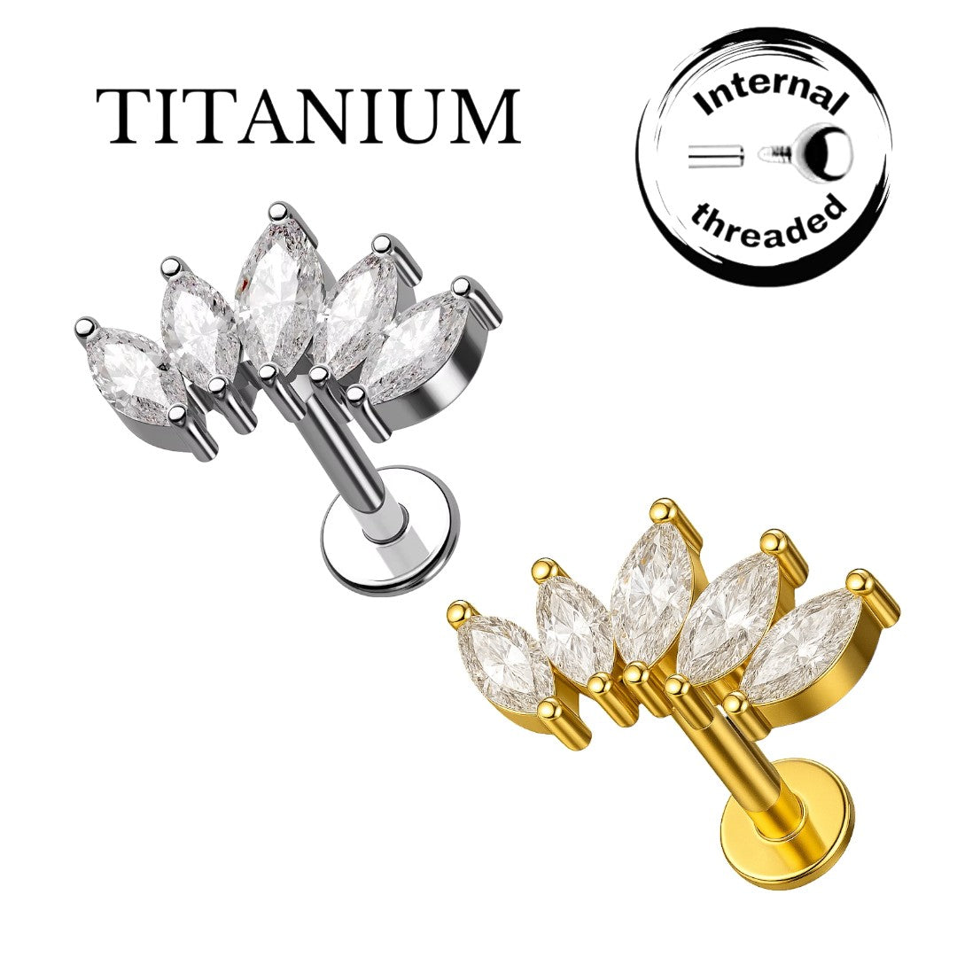 Implant Grade ASTM F136 Titanium 5 CZ Marquise Crown Internaly Threaded Labret