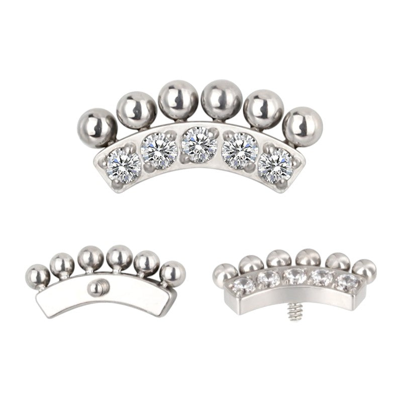Implant Grade ASTM F136 Titanium 5 CZ Curved Bar With Bead Paved Internaly Threaded Labret