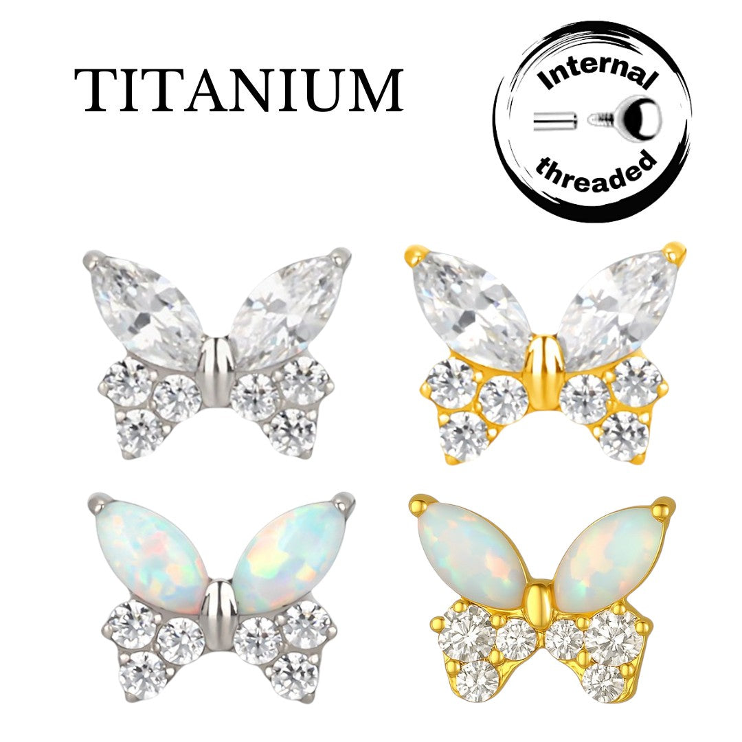 Implant Grade ASTM F136 Titanium CZ Butterfly Internaly Threaded Labret