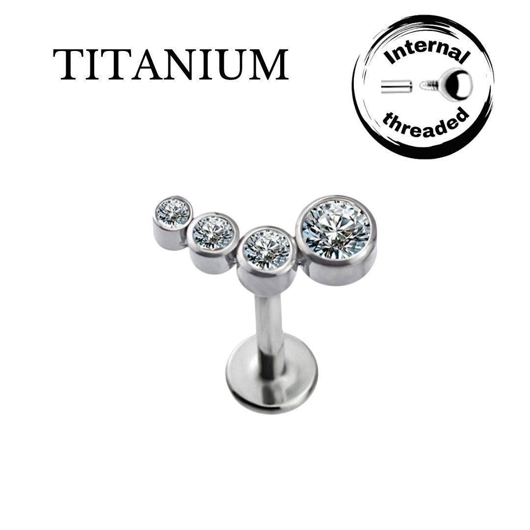 Implant Grade ASTM F136 Titanium 4 CZ Stone Cluster Internaly Threaded Labret