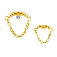 Implant Grade ASTM F136 Titanium Chain Hangs With CZ Curved Bar Internaly Threaded Labret