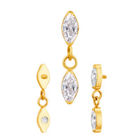 Implant Grade ASTM F136 Titanium Marquise CZ Dangle Chain Marquise CZ Internaly Threaded Labret