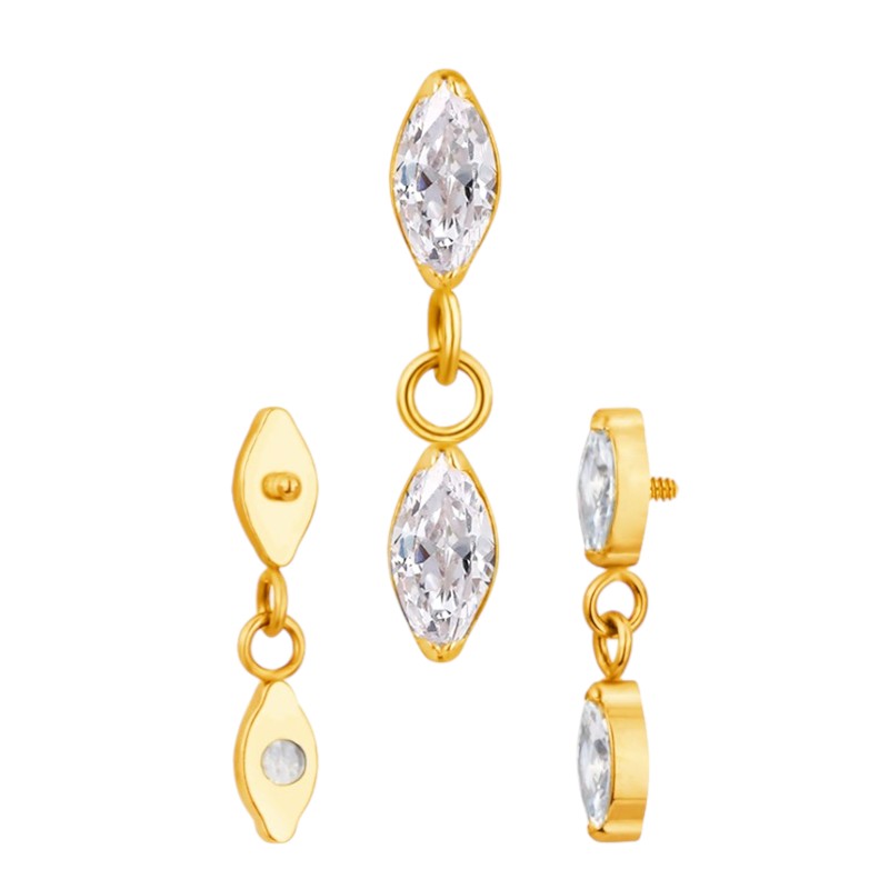 Implant Grade ASTM F136 Titanium Marquise CZ Dangle Chain Marquise CZ Internaly Threaded Labret