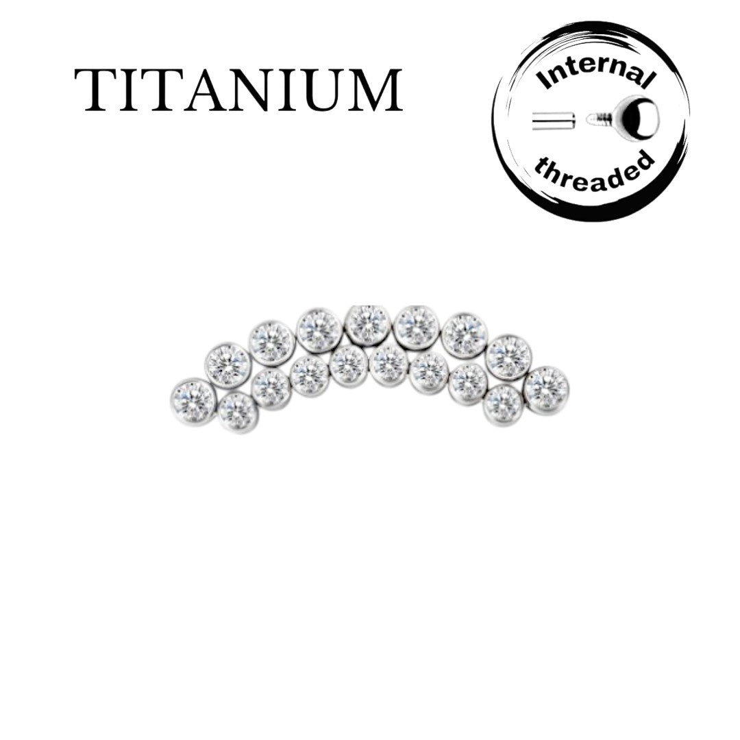 Implant Grade ASTM F136 Titanium 17 Bezel Set CZ In Curved Line Internaly Threaded Labret