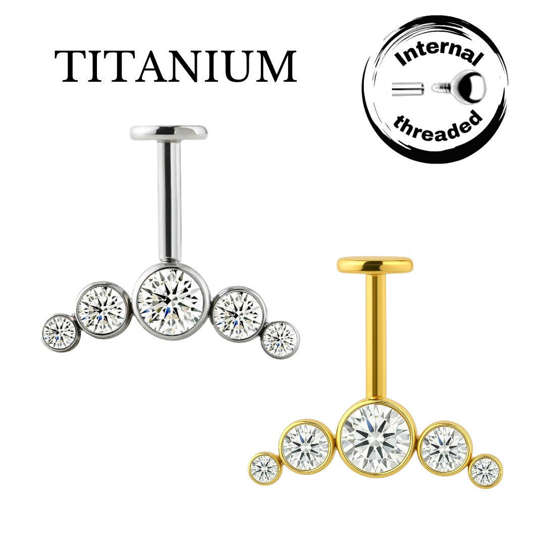 Implant Grade ASTM F136 Titanium Hidden Helix Five Stones Internaly Threaded Labret