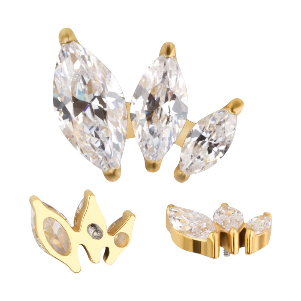 Implant Grade ASTM F136 Titanium 3 Prong Set Marquise CZ 3 Size CZ Internaly Threaded Labret