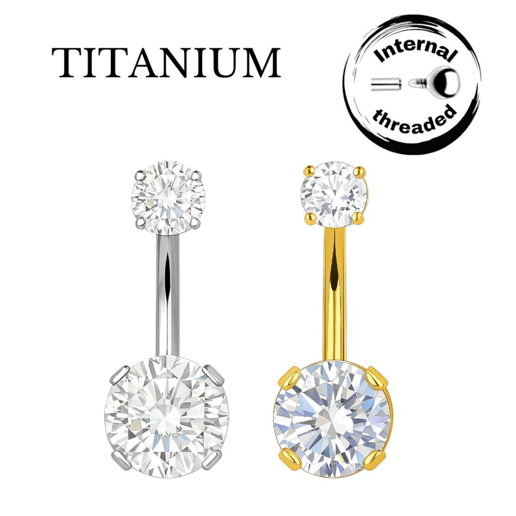 Implant Grade ASTM F136 Titanium Round Stone Double Belly Button Internaly Treaded