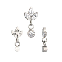 Implant Grade ASTM F136 Titanium 3 Marquise CZ Dangle Chain Round CZ Internaly Threaded Labret