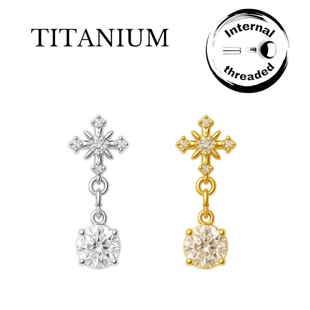 Implant Grade ASTM F136 Titanium Moon 3 Rectangle CZ buttom Internaly Threaded Labret
