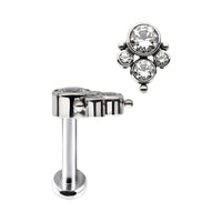 Implant Grade ASTM F136 Titanium 4 CZ Blaze With 3 Balls Internaly Threaded Labret