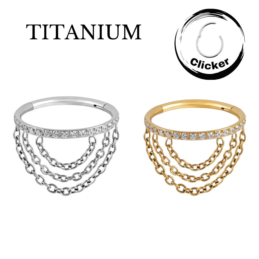 Implant Grade Titanium ASTM F 136 Tripple Chain CZ Stone Segment Clicker