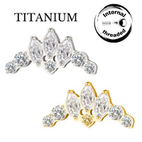 Implant Grade ASTM F136 Titanium 3 Prong Set Marquise With 5 Round CZ Internaly Threaded Labret