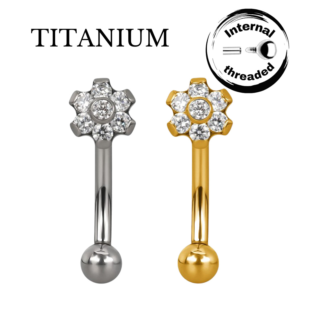 Implant Grade ASTM F136 Titanium Micro banana With CZ Flower Internaly Treaded