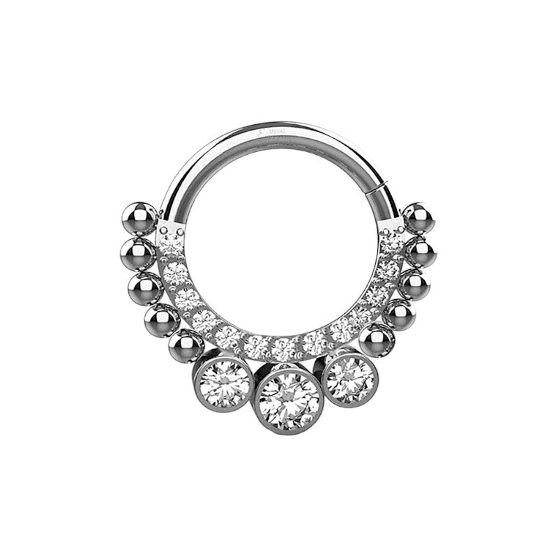Implant Grade ASTM F136 Titanium CZ Pave Face With 3 CZ and Balls Blaze Set Side Segment Clicker