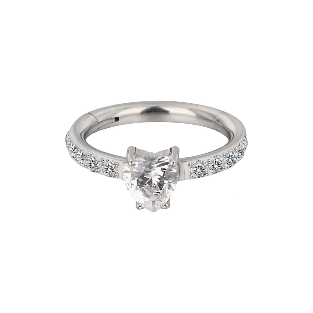 Implant Grade ASTM f136 Titanium Prong Set Heart CZ With CZ Paved Side Segment Clicker