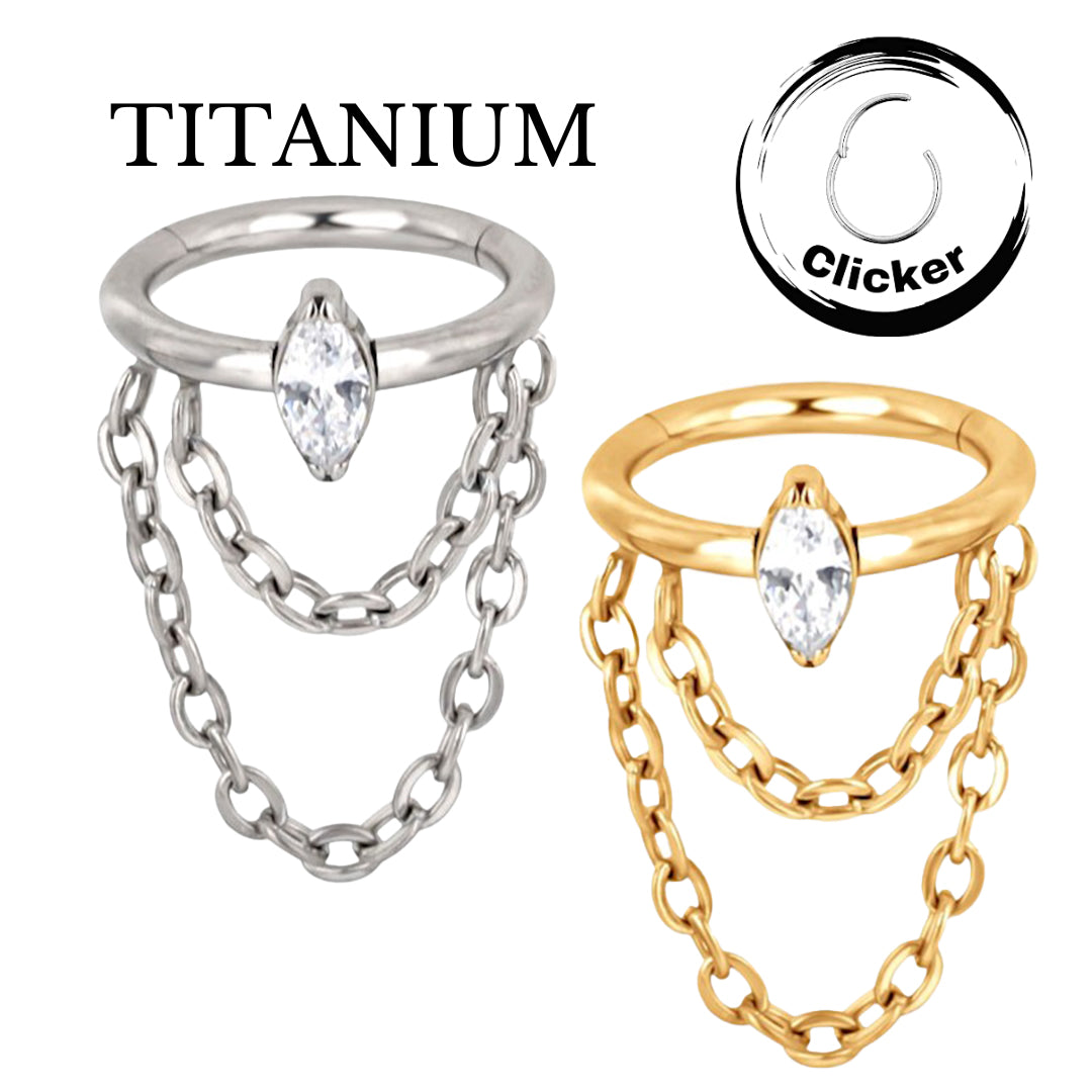 Implant Grade ASTM F136 Titanium Marquise CZ With Chain Dangle Segment Clicker
