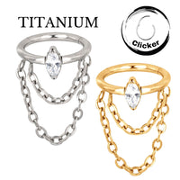 Implant Grade ASTM F136 Titanium Marquise CZ With Chain Dangle Segment Clicker