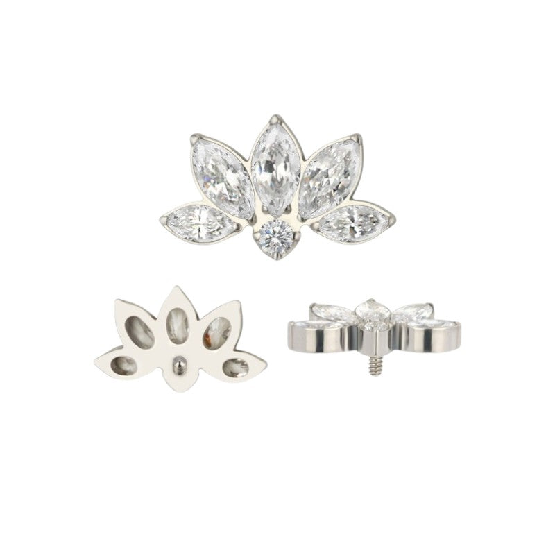 Implant Grade ASTM F136 Titanium 4 Marquise CZ With Round CZ Center Internaly Threaded Labret