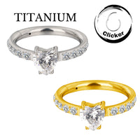Implant Grade ASTM f136 Titanium Prong Set Heart CZ With CZ Paved Side Segment Clicker