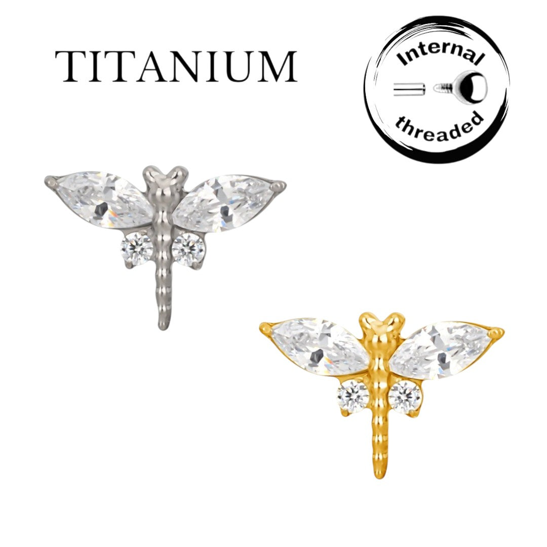Implant Grade ASTM F136 Titanium CZ Dragonfly Internaly Threaded Labret
