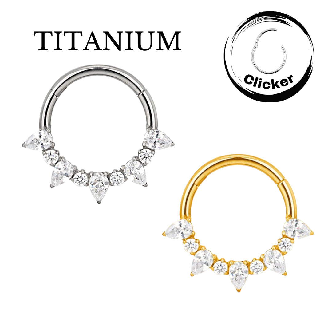 Implant Grade ASTM F136 Titanium 5 Pear Cut Stone and 4 Round Stone Segment Clicker