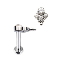 Implant Grade ASTM F136 Titanium 4 CZ Blaze With Tri-bead Cluster Internaly Threaded Labret